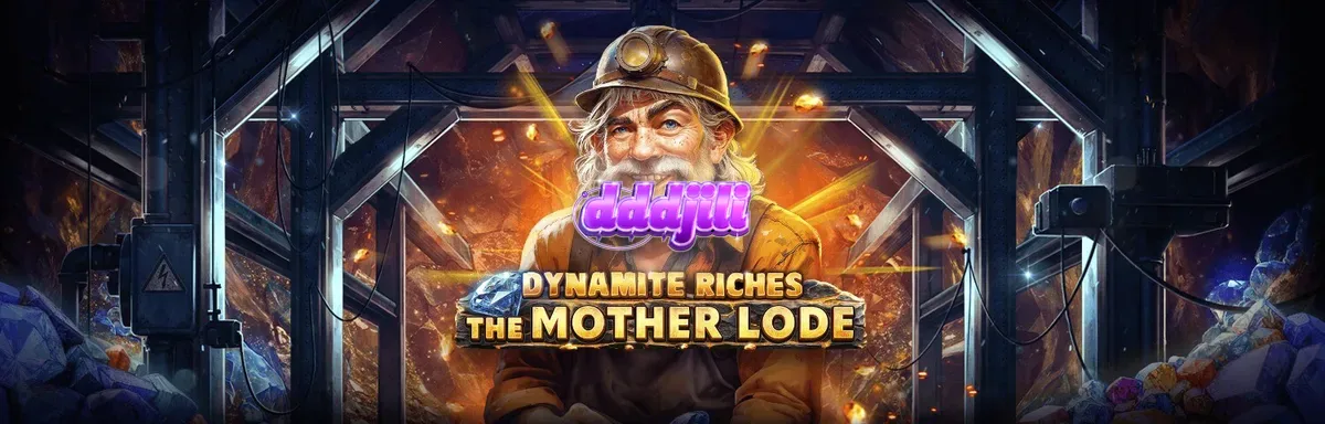 Isang visual na sulyap sa underground mining theme ng Dynamite Riches The Mother Lode slot.