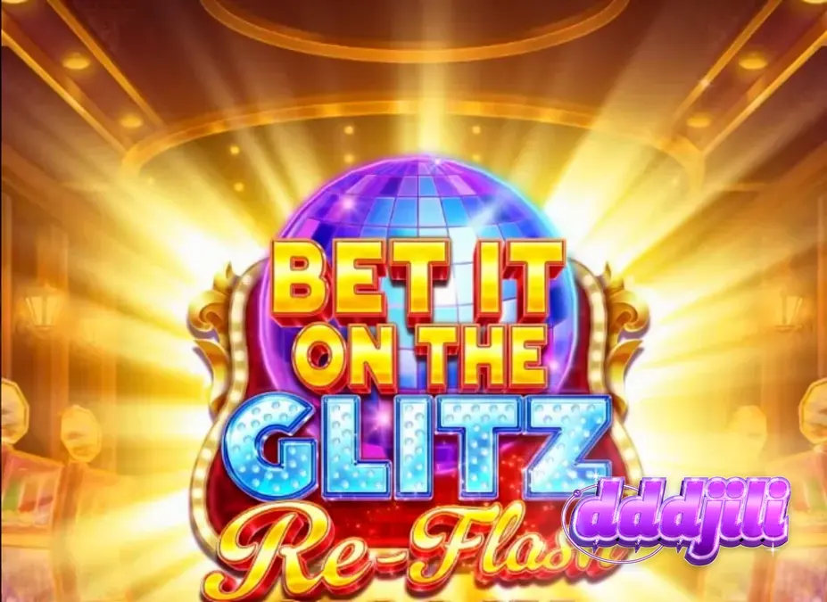 Makulay na neon Vegas theme slot machine na may mga kumikinang na hiyas at disco balls.